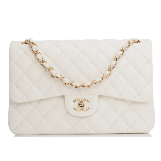 Jumbo Classic Double Flap Bag White Caviar Gold Hardware