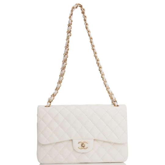 Jumbo Classic Double Flap Bag White Caviar Gold Hardware