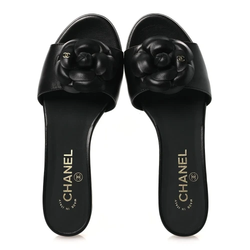 Camellia Lambskin Mules Black