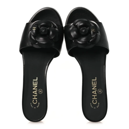 Camellia Lambskin Mules Black