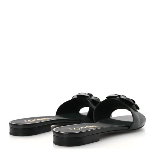 Camellia Lambskin Mules Black