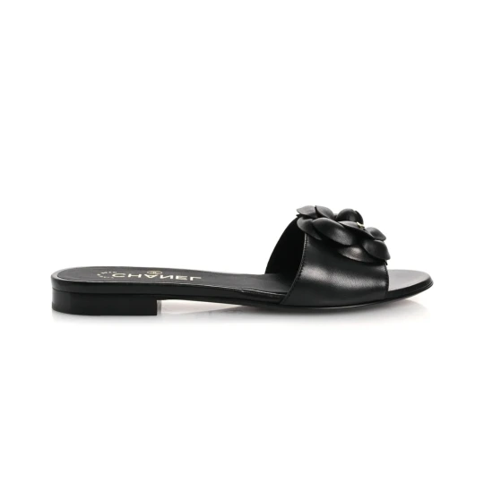 Camellia Lambskin Mules Black