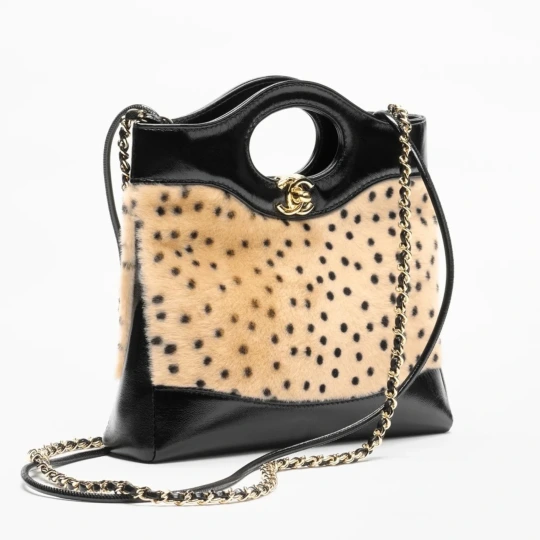 Lambskin & Gold-Tone Beige & Black 31 Mini Shopping Bag