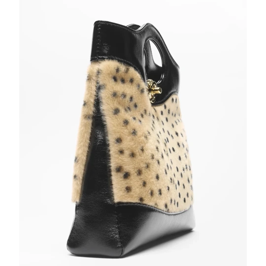 Lambskin & Gold-Tone Beige & Black 31 Mini Shopping Bag