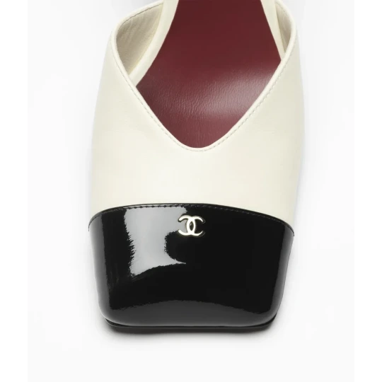 Lambskin & Patent Calfskin Ivory & Black Slingbacks