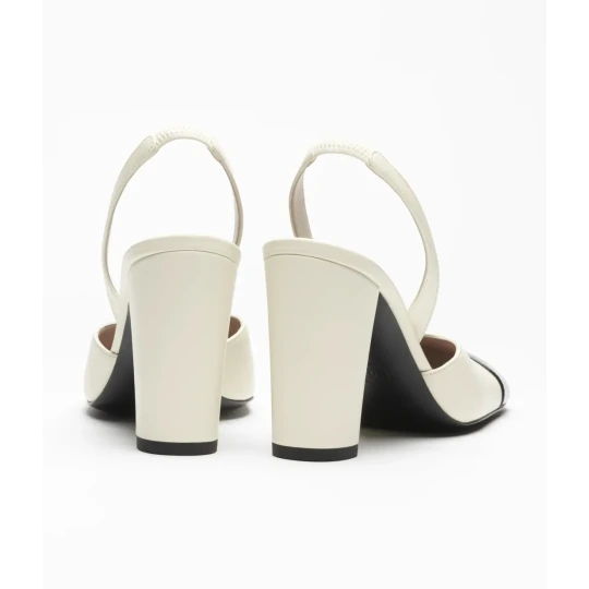 Lambskin & Patent Calfskin Ivory & Black Slingbacks