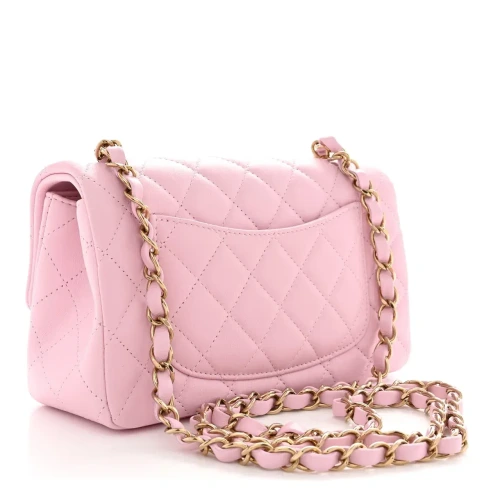 Lambskin Quilted Mini Rectangular Flap Light Pink Bag