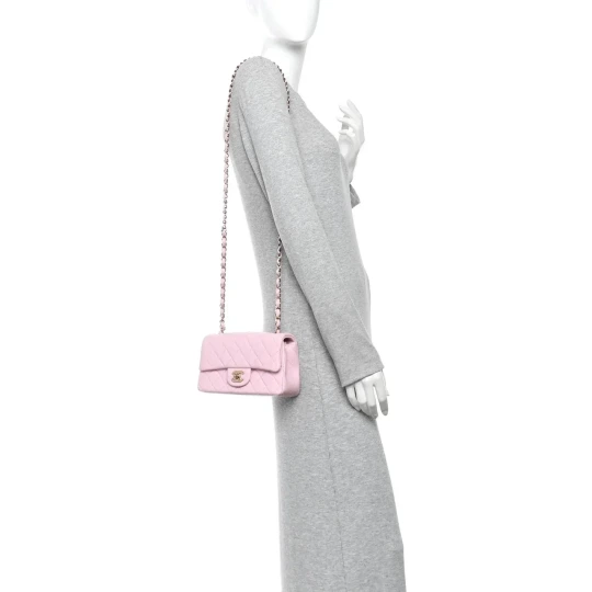 Lambskin Quilted Mini Rectangular Flap Light Pink Bag