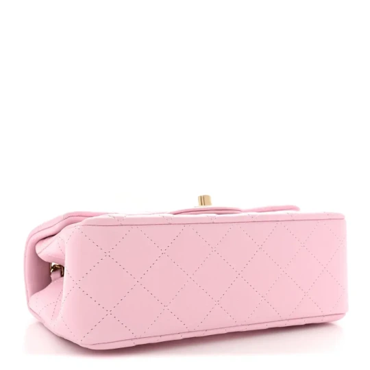 Lambskin Quilted Mini Rectangular Flap Light Pink Bag