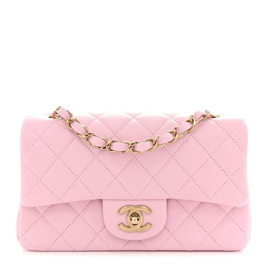 Lambskin Quilted Mini Rectangular Flap Light Pink Bag