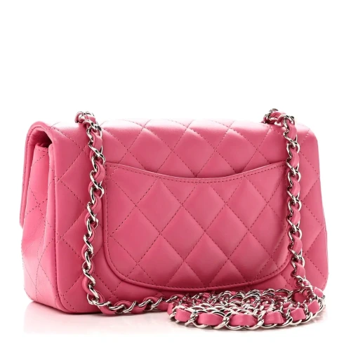 Lambskin Quilted Mini Rectangular Flap Pink Bag