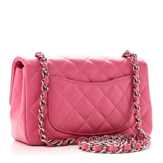 Lambskin Quilted Mini Rectangular Flap Pink Bag
