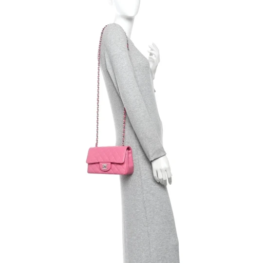Lambskin Quilted Mini Rectangular Flap Pink Bag
