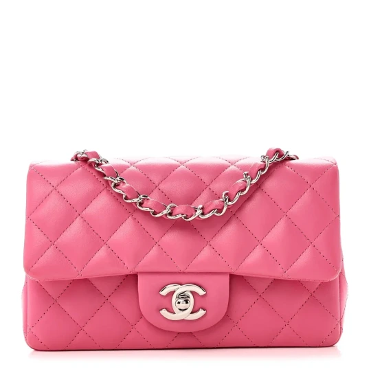 Lambskin Quilted Mini Rectangular Flap Pink Bag
