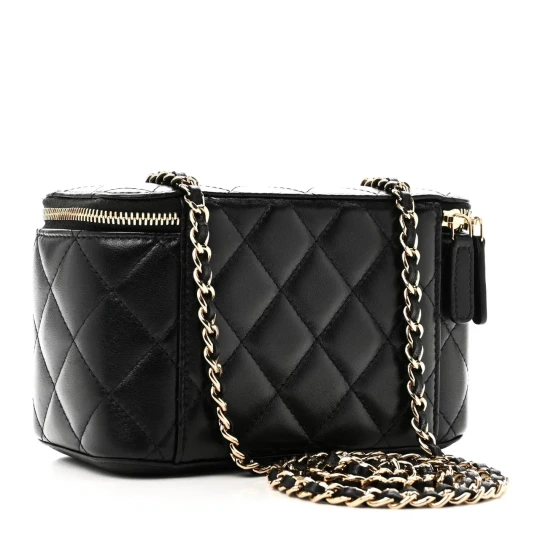 Lambskin Quilted Small Vanity Case With Chain Black Bag