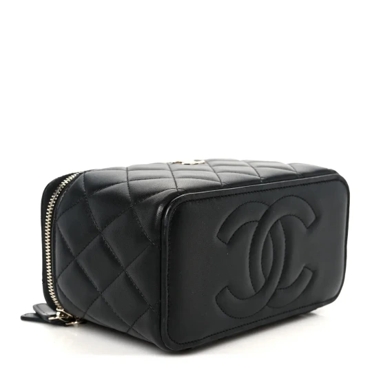 Lambskin Quilted Small Vanity Case With Chain Black Bag