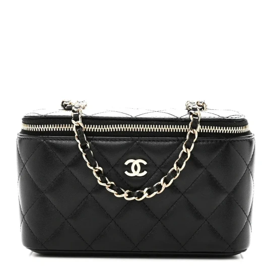 Lambskin Quilted Small Vanity Case With Chain Black Bag