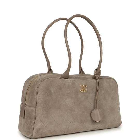 Large “Perfect Bowling” Bag Dark Beige Gold Hardware