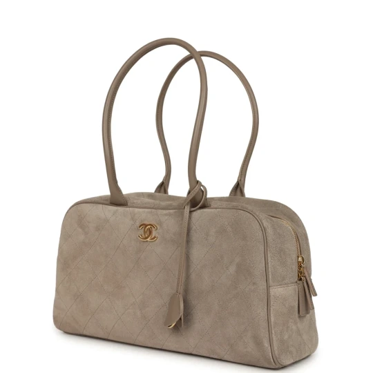 Large “Perfect Bowling” Bag Dark Beige Gold Hardware