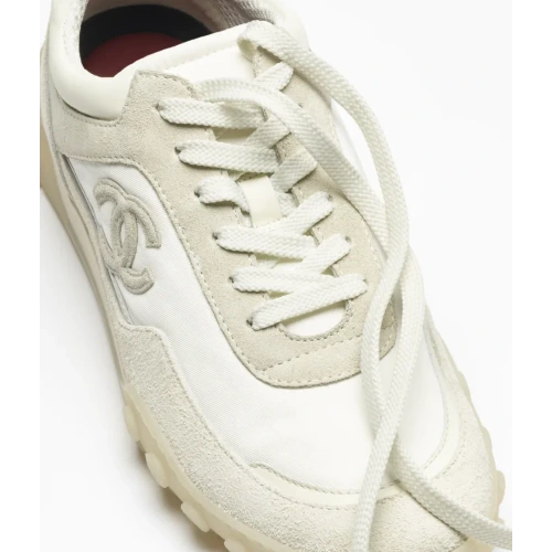 Mixed fibers, suede calfskin & calfskin, ivory Trainers