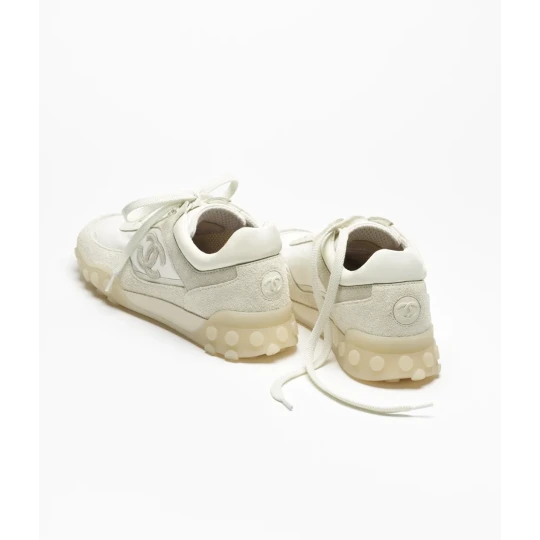 Mixed fibers, suede calfskin & calfskin, ivory Trainers