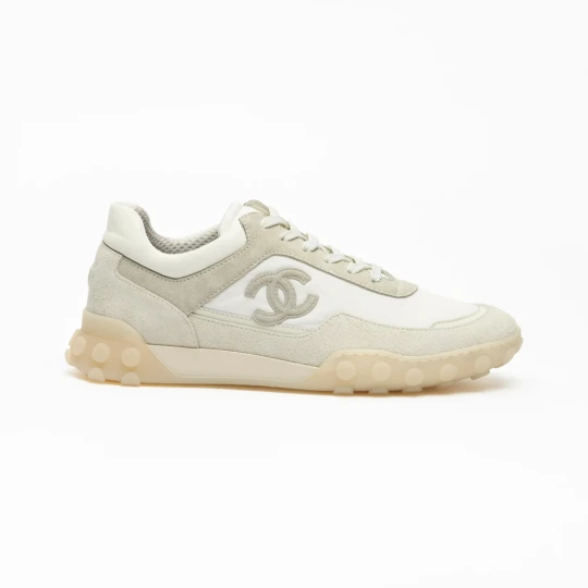 Mixed fibers, suede calfskin & calfskin, ivory Trainers