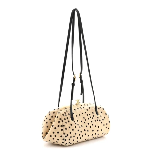 Pony Hair Cheetah Print Clutch Light Beige Bag
