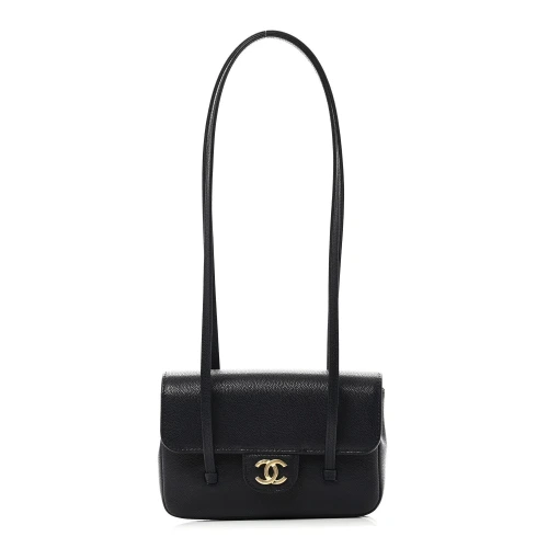 Shiny Caviar Mini Preppy Coco Shoulder Bag Dark Blue