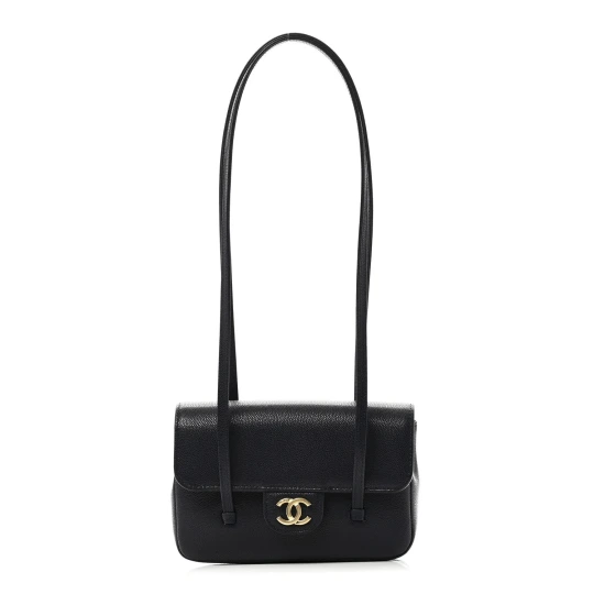 Shiny Caviar Mini Preppy Coco Shoulder Bag Dark Blue