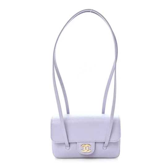 Shiny Caviar Mini Preppy Coco Shoulder Bag Purple