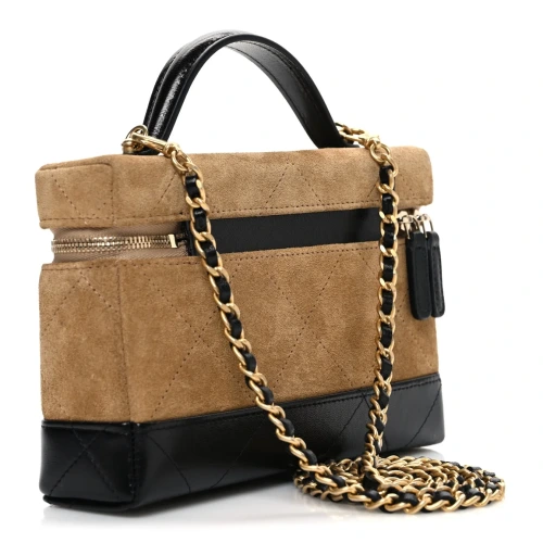Suede & Lambskin Top Handle Slim Vanity Case Bag