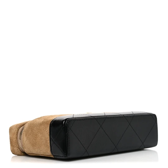 Suede & Lambskin Top Handle Slim Vanity Case Bag