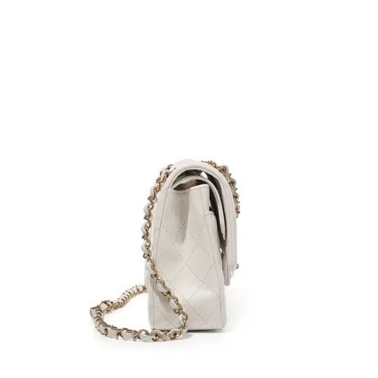 White Quilted Caviar Classic Medium Double Flap Bag