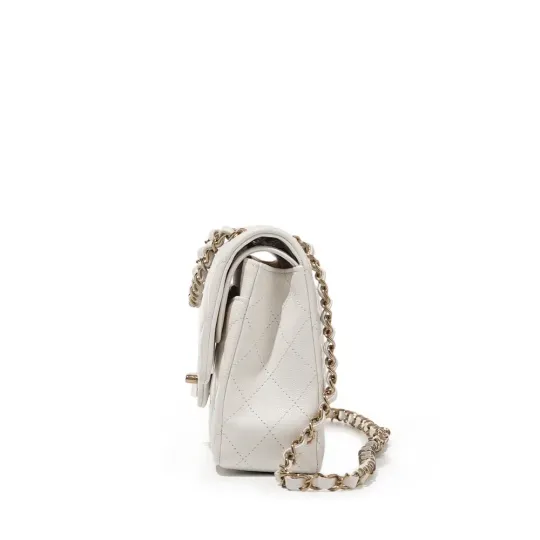 White Quilted Caviar Classic Medium Double Flap Bag