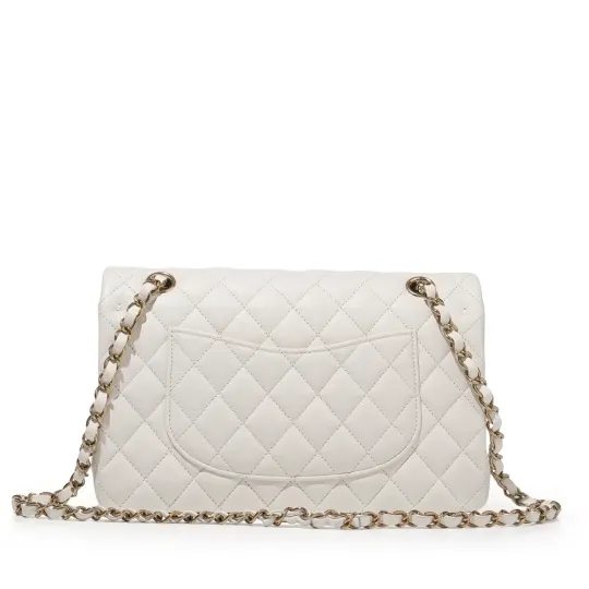 White Quilted Caviar Classic Medium Double Flap Bag
