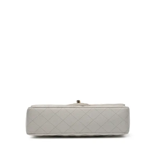 White Quilted Caviar Classic Medium Double Flap Bag