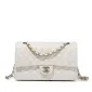 White Quilted Caviar Classic Medium Double Flap Bag
