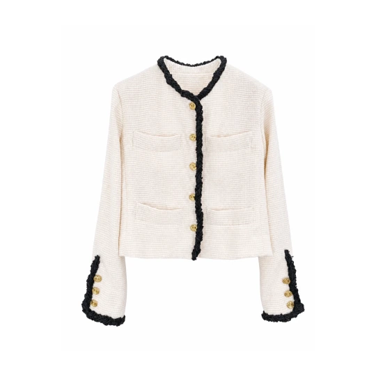 Tweed Jacket-Style Cardigan with Braid Trim