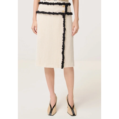 Tweed Wrap Mini Skirt with Braid Trim