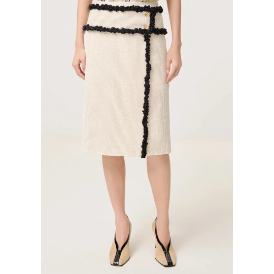 Tweed Wrap Mini Skirt with Braid Trim