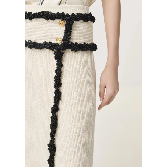Tweed Wrap Mini Skirt with Braid Trim