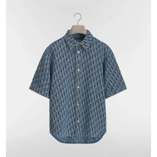 Blue Oblique Short-Sleeved Shirt