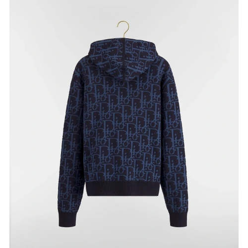 Navy Blue Oblique Wool-Blend Hoodie