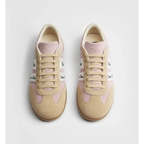Pink and Beige Suede Calfskin Ribbon Sneaker