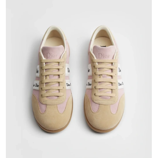 Pink and Beige Suede Calfskin Ribbon Sneaker