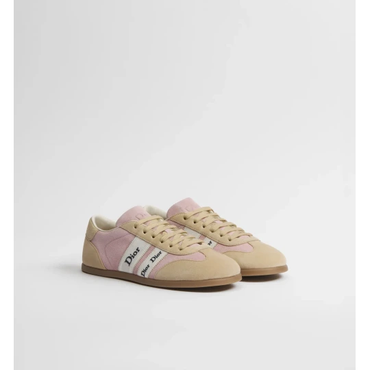 Pink and Beige Suede Calfskin Ribbon Sneaker