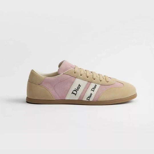 Pink and Beige Suede Calfskin Ribbon Sneaker