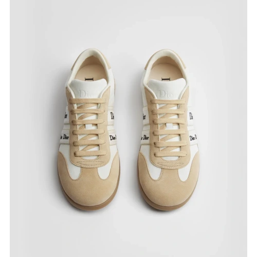 White and Beige Suede Calfskin Ribbon Sneaker
