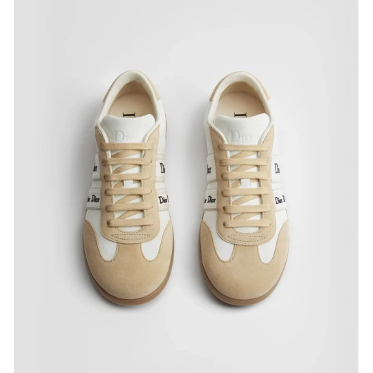 White and Beige Suede Calfskin Ribbon Sneaker
