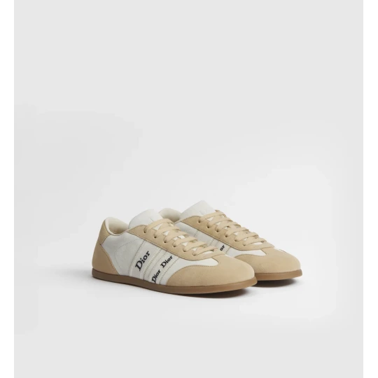 White and Beige Suede Calfskin Ribbon Sneaker